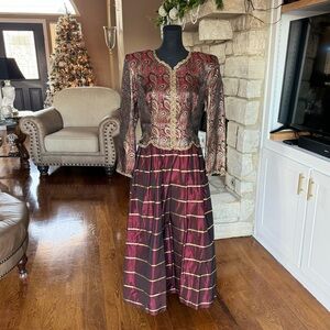 Vintage Joan‎ Leslie Burgundy and Gold Christmas Gown
